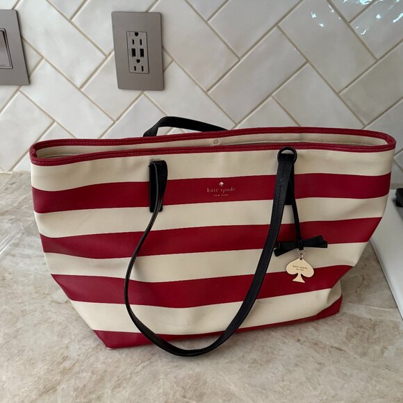 Kate Spade pink & white tote - Picture 1 of 4